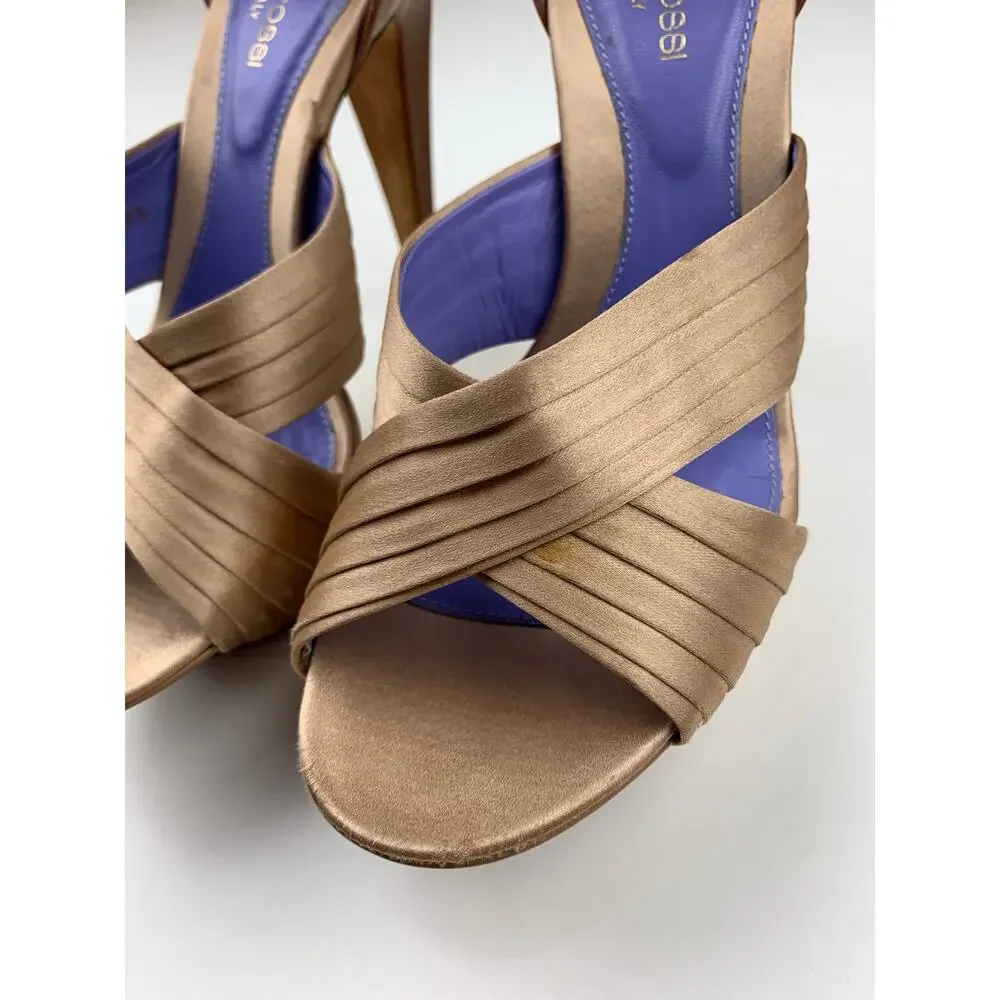 Sergio Rossi Platform Stiletto Sandals High Heels Tan Leather Womens 36.5 US 6.5